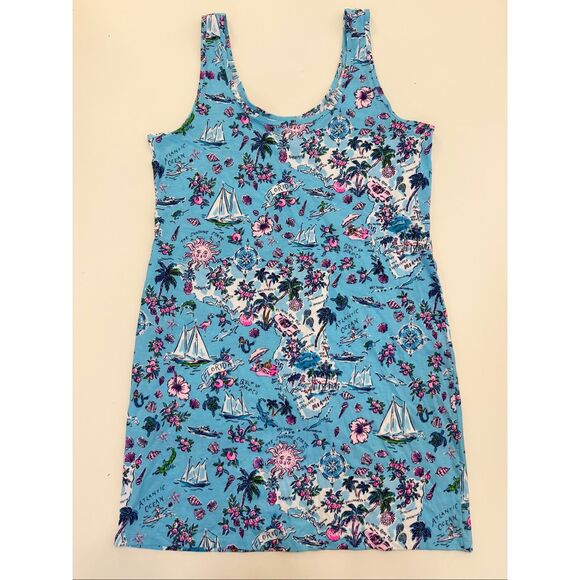 Lilly Pulitzer Amalfi Blue Lilly’s Roadtrip Florida Newberri Tank Dress Size XL - Picture 1 of 5
